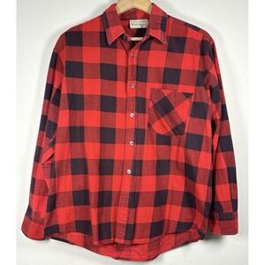 Vtg 90s Open Trails Flannel Shirt‎ L Red Black Buffalo Plaid Grunge Lumberjack